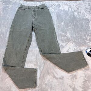 Vintage Lee Riveted Women Green Denim Jeans Size 10 Long Straight Leg Casual
